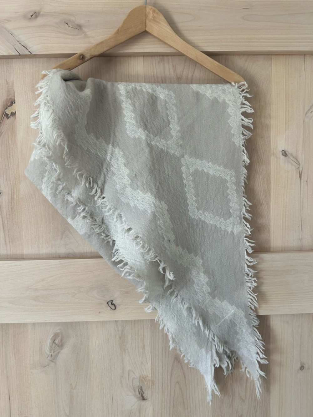 Wilfred cream and Tan triangle merino wool Fringed shawl scarf nursing cover OS